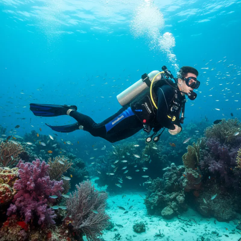 A scuba diver maintaining a horizontal trim position