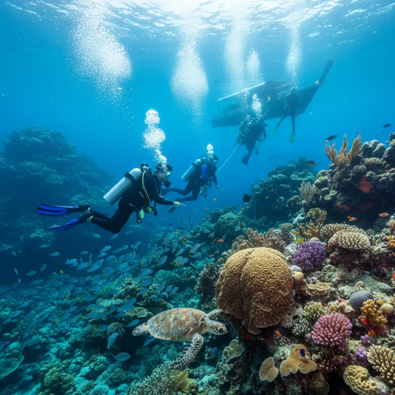 Diver exploring coral reefs in Koh Tao